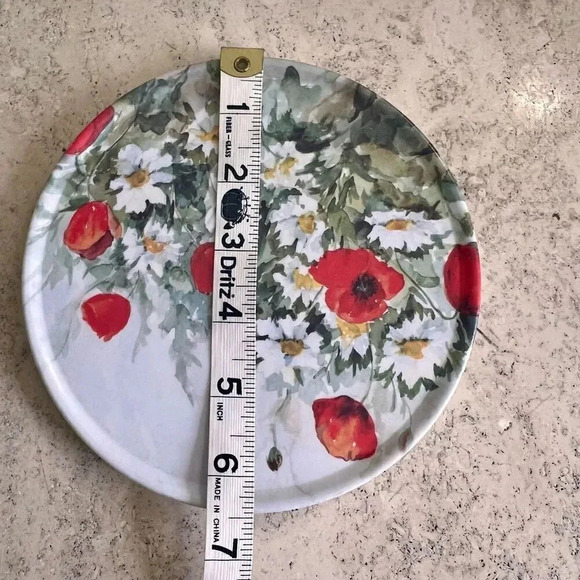 Vintage‎ Poppy Daisy Floral Teapot Stand Plate Kitchen Trivet Red White Melamine - Picture 6 of 8